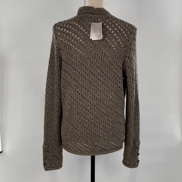 Chico’s Metallic Open-Stitch Knit Cardigan Sweater Jacket Size 1 NWT medium - Picture 6 of 11